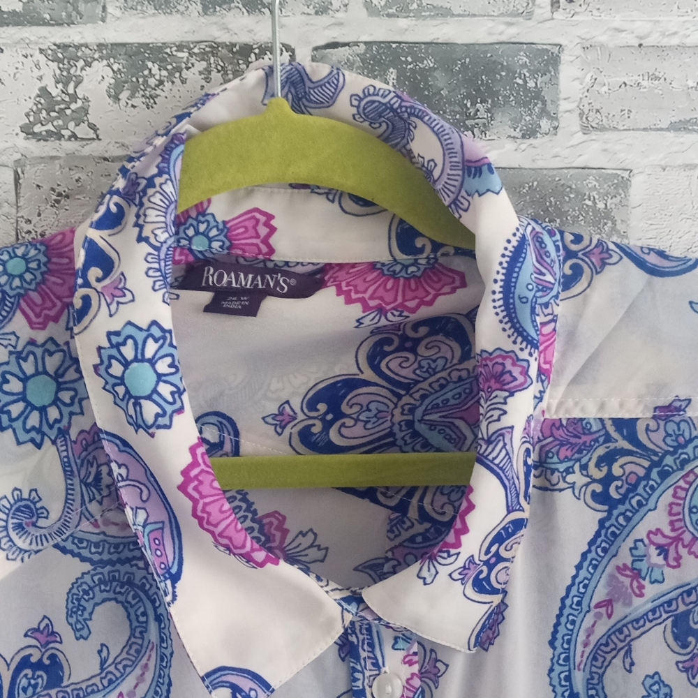 Roaman's Blue and Pink Paisley Shirt - Picture 4 of 8